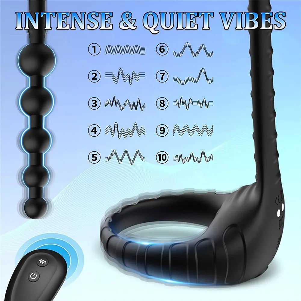 Cock Anal Vibrator Butt Plug Prostate Massager Testicle Stimulator Delay Ejaculation Penis Ring Remote Control Sex Toy for Men