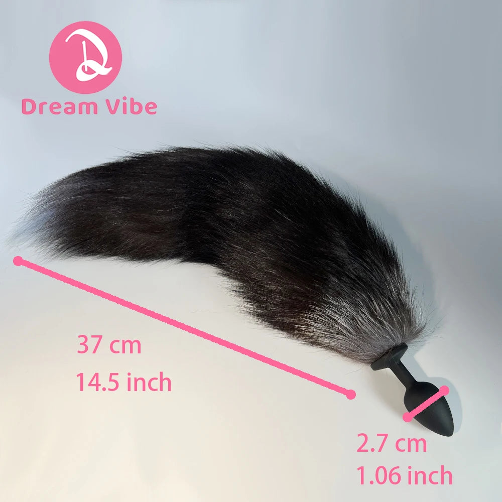 Silicone Anal Plug with Black Fox Tail Plug BDSM Adult Sex Toy Cosplay Couple Toy Sexy Prostate Bedtime Play Sex Game Fetish