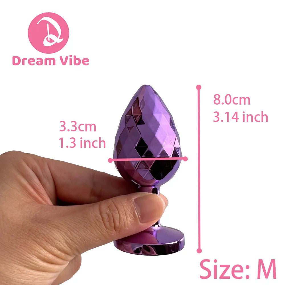 Rhombus Surface Jewelled Metal Anal Plug Shiny Purple Butt Trainer Set Backdoor Penetration Men Sex Toy Prostate Massager