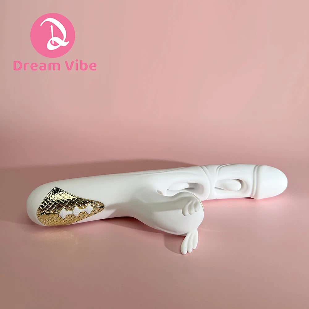 White Dargon 3 in 1 Rabbit Vibrator Heating Dual Flapping Suction Vibration Pleasur Intimate Sex Toy Women Penetration Deep Love