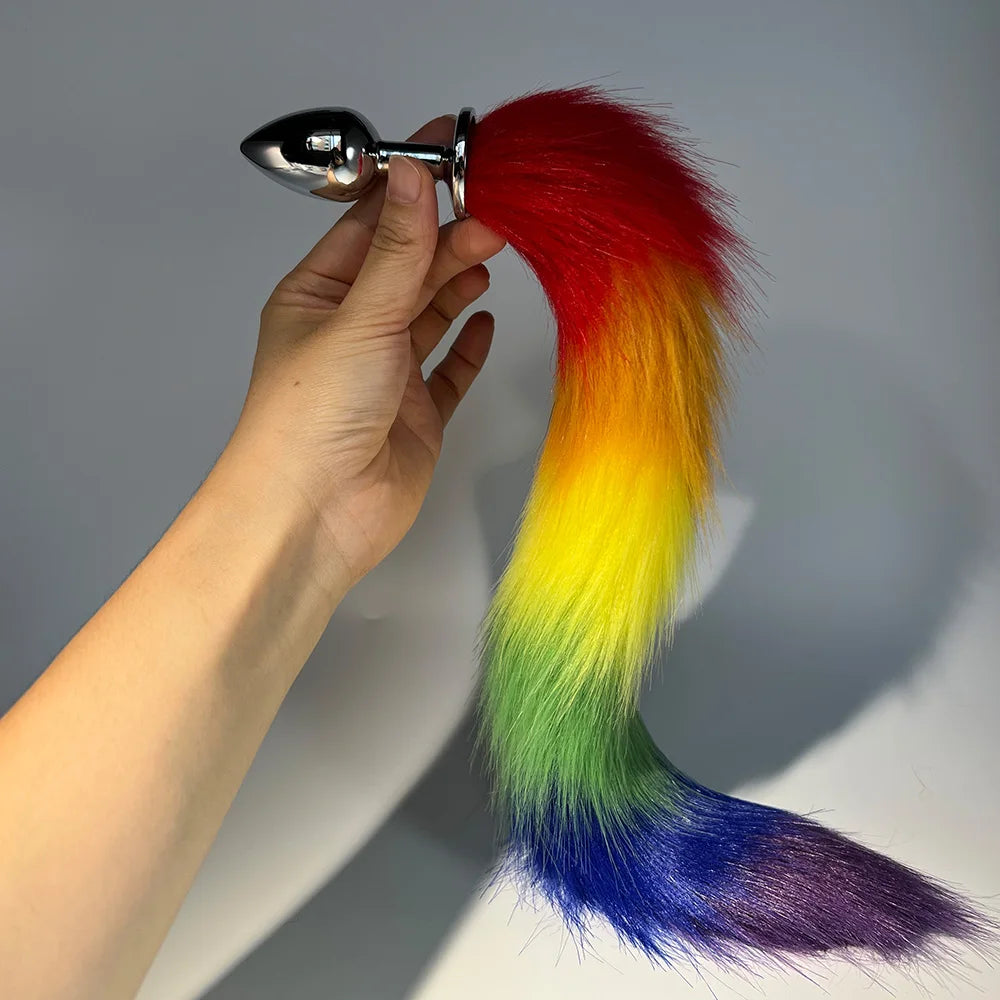 Dream Vibe BDSM Artificial Rainbow LGBTQ Tail Plug Small Size Silver Plug Adult Sex Toy Cosplay Couple Toy Butt Plug Prostate