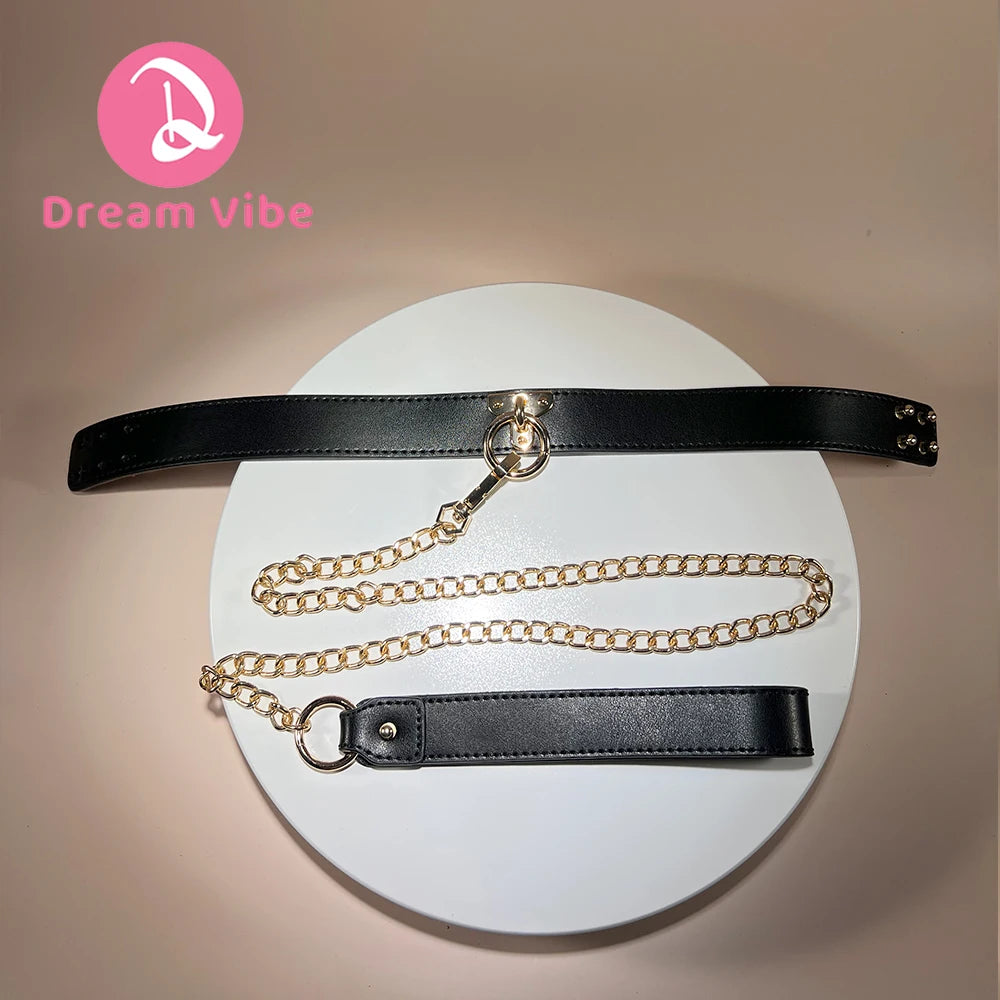 Bondage Faux Leather Collar and Lead PU Material Buckle Closure Adjustable BDSM Slave Pleasure Kinky Fun S&M Restriant Play