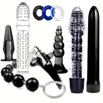 8/10pcs BDSM Anal Plug Vibrator Penis Rings Kit, Anal Plug Anal Beads Dildo Cock Ring Vibrator Adult Pleasure Erotic SM Supplies Set, Vibrating Anal Plug Kit For Men And Women, Couple Flirting Sex Toy Battery Not Included