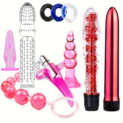 8/10pcs BDSM Anal Plug Vibrator Penis Rings Kit, Anal Plug Anal Beads Dildo Cock Ring Vibrator Adult Pleasure Erotic SM Supplies Set, Vibrating Anal Plug Kit For Men And Women, Couple Flirting Sex Toy Battery Not Included