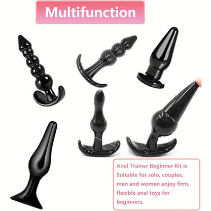 6pcs Silicone Anal Toys Set for Beginners - Multi-Function Anus and Perineum Massagers, Non-Electric Intimate Training Tools for Men and Women