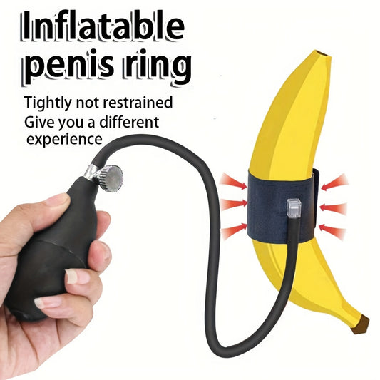 Inflatable Penis Ring for Men - Adjustable Silicone Rooster Ring with Banana Attachment, Enhances Pleasure & Control, Hand Wash Only, Black, Personal Pleasure Accessory | Comfortable Wear | Flexible Silicone Band
