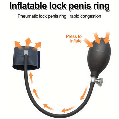 Inflatable Penis Ring for Men - Adjustable Silicone Rooster Ring with Banana Attachment, Enhances Pleasure & Control, Hand Wash Only, Black, Personal Pleasure Accessory | Comfortable Wear | Flexible Silicone Band