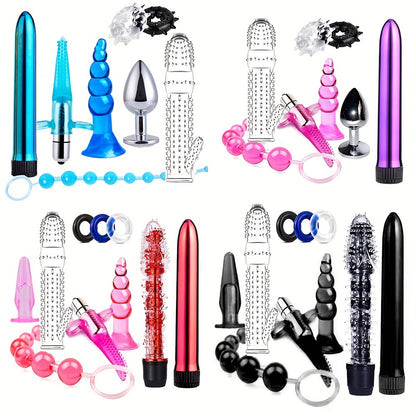 8/10pcs BDSM Anal Plug Vibrator Penis Rings Kit, Anal Plug Anal Beads Dildo Cock Ring Vibrator Adult Pleasure Erotic SM Supplies Set, Vibrating Anal Plug Kit For Men And Women, Couple Flirting Sex Toy Battery Not Included
