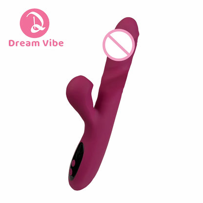 Dream Rabbit Dildo Vibrator LCD Screen Vibrating Thrusting Suction Heating Deep Penetration New Fantasy Sex Toy Women Pleasure