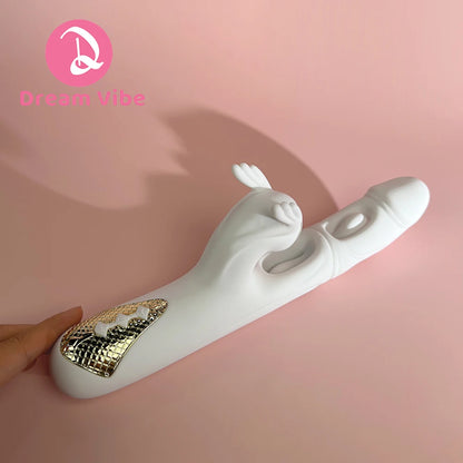 White Dargon 3 in 1 Rabbit Vibrator Heating Dual Flapping Suction Vibration Pleasur Intimate Sex Toy Women Penetration Deep Love