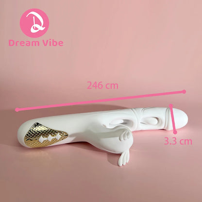 White Dargon 3 in 1 Rabbit Vibrator Heating Dual Flapping Suction Vibration Pleasur Intimate Sex Toy Women Penetration Deep Love