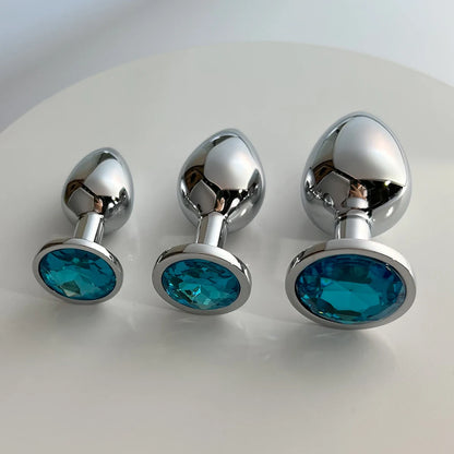 Lake Blue Gem Silver Metal Anal Plug Set by Dream Vibe Anal Trainer Kit Prostate Sex Toy Unisex Couple Backdoor Intimate Gift