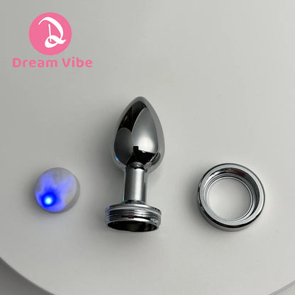 LED Light Shiny Silver Anal Plug Metal Butt Plug Prosate Massager Midnight Erotic Sex Toy Sex Game Women Couple Costume Accessor