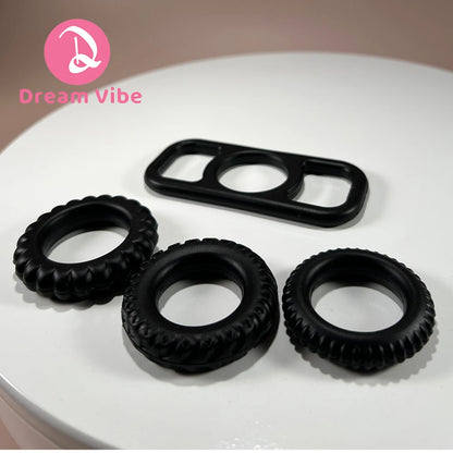 Set of 4 Silicone Cock Rings Black Stretchy Pennis Ring Sex Toy for Men Ejaculation Delay Reusable Pleasure Male Adult Toy