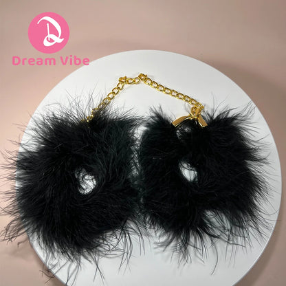 Natural Feather HandCuffs with Golden Chain Bondage Play Sexy Fetish Toy Flirt Midnight Temptation Pleasure Sex Game Wrist Cuff