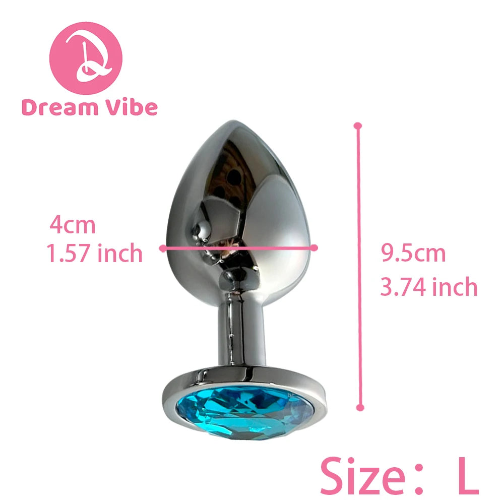 Lake Blue Gem Silver Metal Anal Plug Set by Dream Vibe Anal Trainer Kit Prostate Sex Toy Unisex Couple Backdoor Intimate Gift