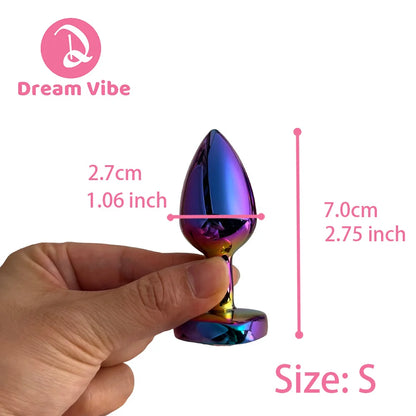 Rainbow Metal Anal Plug Heart Jewelled Gem Butt Expander Training Unisex Sex Toy Prostate Massager Backdoor Exerciser Probe