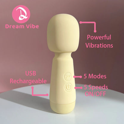 Yellow Mini Wand Vibrator 5 Speeds and 5 Mode Powerful Vibrating Clit Nipple Stimulation Body Massager Sex Toy Woman Erotic Play