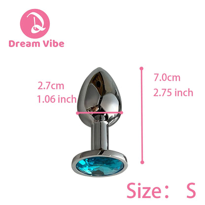 Lake Blue Gem Silver Metal Anal Plug Set by Dream Vibe Anal Trainer Kit Prostate Sex Toy Unisex Couple Backdoor Intimate Gift