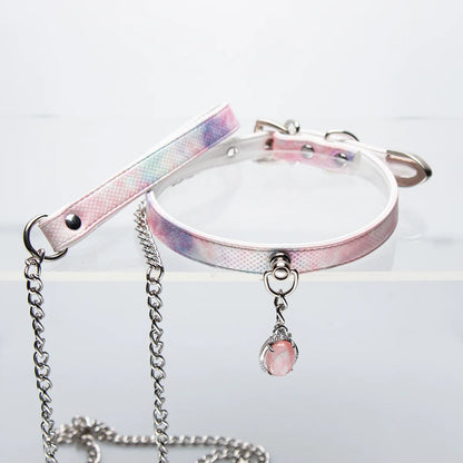 BDSM Fetish Collar Choker with Laser Ink Painting PU Leather Puppy Pendant