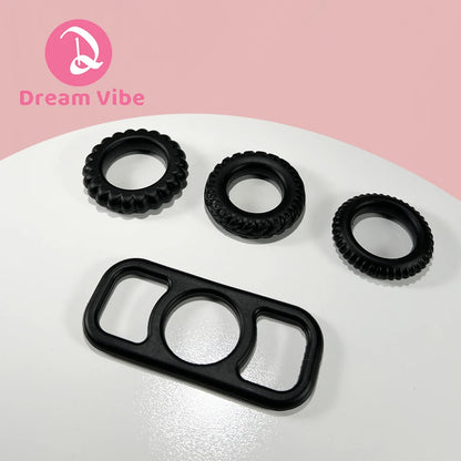 Set of 4 Silicone Cock Rings Black Stretchy Pennis Ring Sex Toy for Men Ejaculation Delay Reusable Pleasure Male Adult Toy