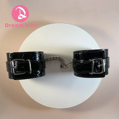 Classic Ankle Cuff PU Material by Dream Vibe Bondage Retrain Crocodile Pattern Black Fetish Be My Slave Foreplay Sexy Cuff Toy
