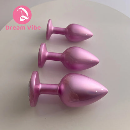 Shiny Pink Anal Plug Collection Round Gem Anal Plug Dreamy pink Anal Trainer Kit Adult Sex Toys for Women Men Sex Gifts SML