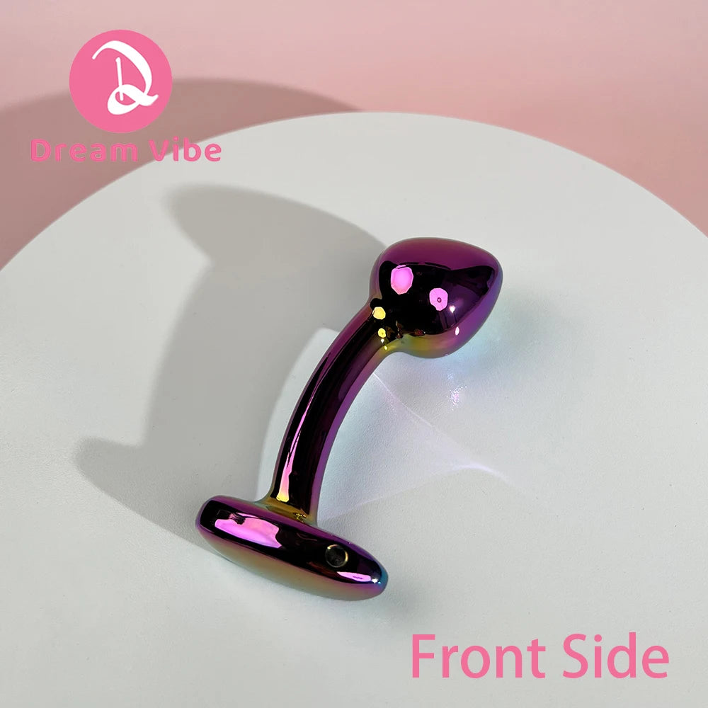 Curvy Anal Plug Shiny Metal Colorful Prostate Massager Sex Toy Men Masturbation Anal Expander Penetration Dildo Love Toy New
