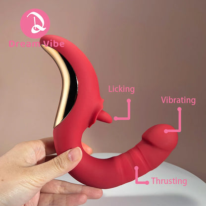 Amara's Passion 3 in 1 Vibrator 9 Thrusting and Vibrating 10 Tongue Licking Pleasure Sex Toy Woman Masturbation Penetration