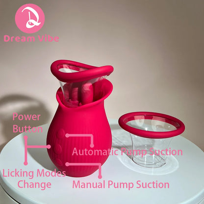Rose Suction Mini Pump Swing Licking and Vibrating Ears Two Pump Heads Clit and Breast Stimulation Woman Sex Toy Pleasur Adult