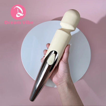 Silicone Yellow and Silver Massage Wand Adult Intimate Pleasure Sex Toy Body Relax Neck Flexible Powerful 10 Modes Penetration