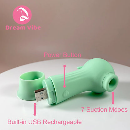 Green Bean Mini Sucker Built-in USB Rechargeable 7 Suction Modes Discreet Pleasure Sex Toy Woman Pocket Vibe Clit Nipple Toy