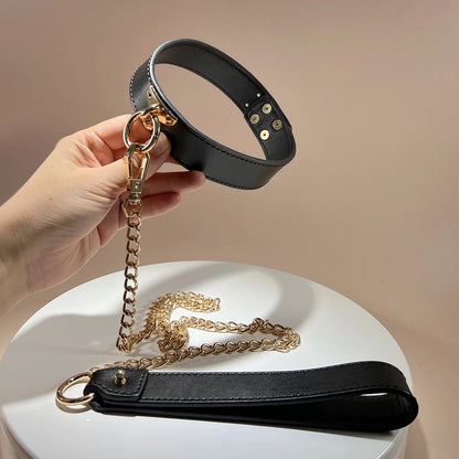 Bondage Faux Leather Collar and Lead PU Material Buckle Closure Adjustable BDSM Slave Pleasure Kinky Fun S&M Restriant Play