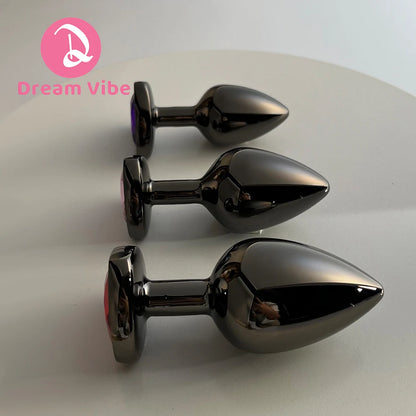 Metal Butt Plugs Jewel Inlaid Trainer Heart Shaped Gem Bottom Gunmetal Gray Backdoor Exploration Couple Sex Toy Foreplay