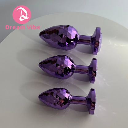Rhombus Surface Jewelled Metal Anal Plug Shiny Purple Butt Trainer Set Backdoor Penetration Men Sex Toy Prostate Massager