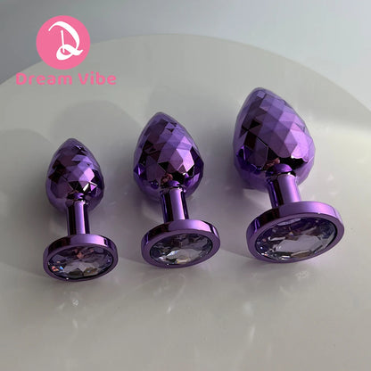 Rhombus Surface Jewelled Metal Anal Plug Shiny Purple Butt Trainer Set Backdoor Penetration Men Sex Toy Prostate Massager