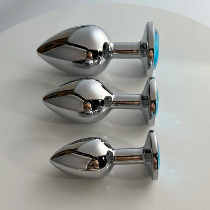 Lake Blue Gem Silver Metal Anal Plug Set by Dream Vibe Anal Trainer Kit Prostate Sex Toy Unisex Couple Backdoor Intimate Gift