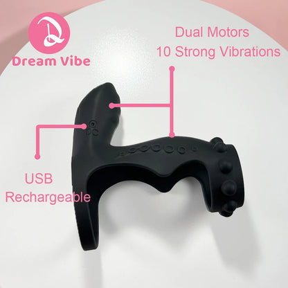 Titan Dual Motors Vibrating Penis Rings Strectchy Silicone Sleeves Cock Cage Couple Toy Men's Sex Toy Massager Delay Ejaculation
