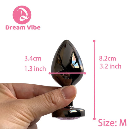 Metal Butt Plugs Jewel Inlaid Trainer Heart Shaped Gem Bottom Gunmetal Gray Backdoor Exploration Couple Sex Toy Foreplay