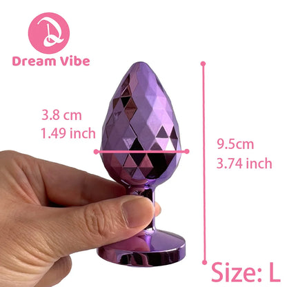 Rhombus Surface Jewelled Metal Anal Plug Shiny Purple Butt Trainer Set Backdoor Penetration Men Sex Toy Prostate Massager