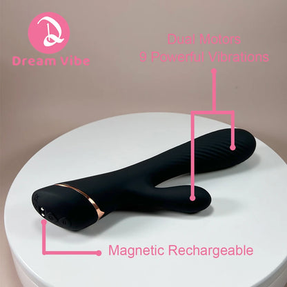 Black Knight Rabbit Vibrator with Ribbed Heads Just Surrender Slim Sex Toy for Female Woman Pleasure Dual Motors Clit G-Spot