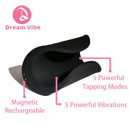 Silicone Vibrating Stroker Male Masturbation Open-ended Dual Motors 5 Tapping 5 Vibration Modes Blow Job Sleeve Penis Massager