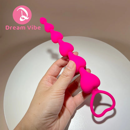 Pink Heart Anal Beads Butt Plug Prostate Massager Silicone Erotic Sex Toy Woman Men Backdoor Pleasure Anal Training Expanding