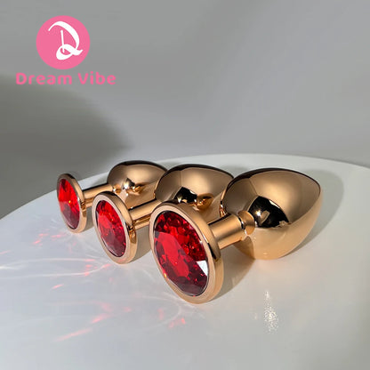 Metal Anal Plug Set Red Gem Butt Training Kit Jewelry inlaid Pleasure Sex Toy Women Men Prostate Massager Anal Expanding Gay