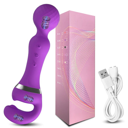 Powerful 2 in 1 AV Vibrator Female Magic Wand Clitoris Stimulator USB Recharge 20 Modes G Spot Massager Sex Toys Dildo for Women