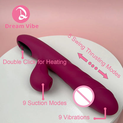 Dream Rabbit Dildo Vibrator LCD Screen Vibrating Thrusting Suction Heating Deep Penetration New Fantasy Sex Toy Women Pleasure