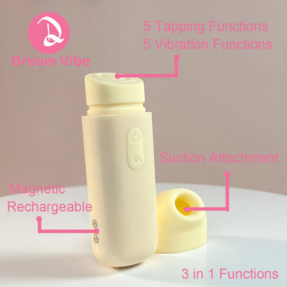 Dream Vibe Lola Lemon 3-1 Mini Sucker 5 Functions of Tapping Suction Vibrating Sex Toy for Woman Clitorial Nipple Stimulation
