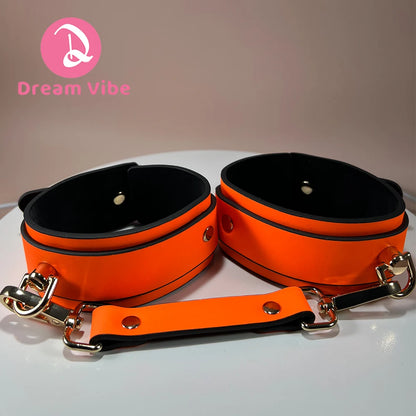 Glow-in-the-dark Handcuffs Ankle Cuffs Bright Orange Beginner's Bondage Play Compatible with Other Restraints Bound Vibe Fun