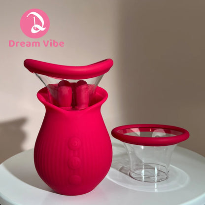 Rose Suction Mini Pump Swing Licking and Vibrating Ears Two Pump Heads Clit and Breast Stimulation Woman Sex Toy Pleasur Adult