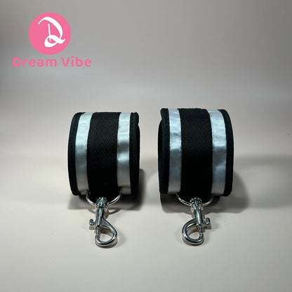 Over-The-Door Restraint Handcuffs Strong Nylon Straps Silver and Black Cuffs Lenght Adujustable Bondage Sex Play Device